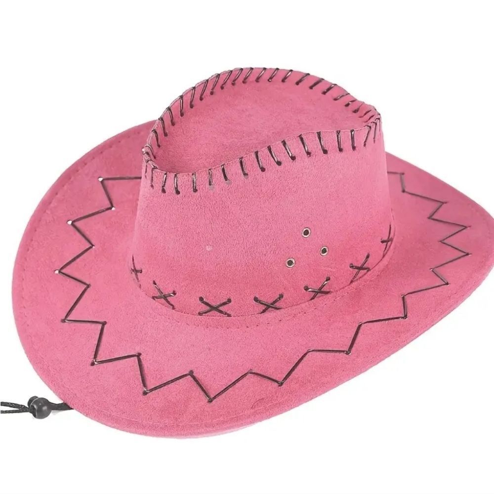 Ladies Pink Cowboy Hat with Black Stitching